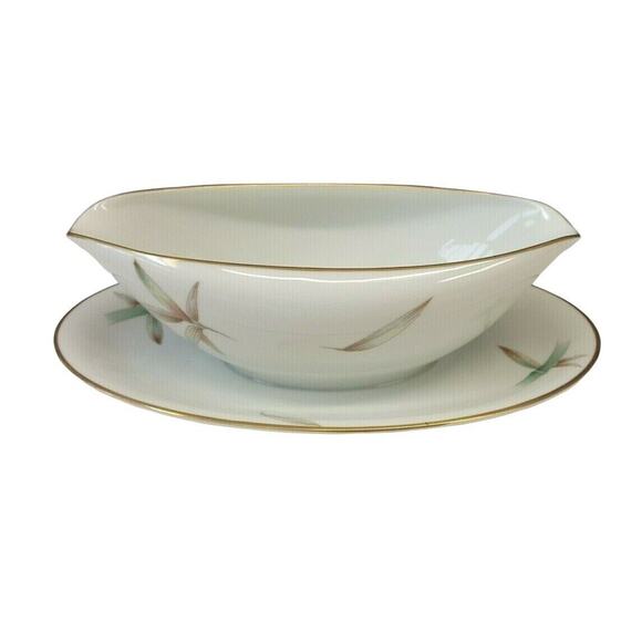 Noritake Canton 9" Gravy Boat with Attached Underplate Bamboo Asian China Japan - Picture 2 of 6